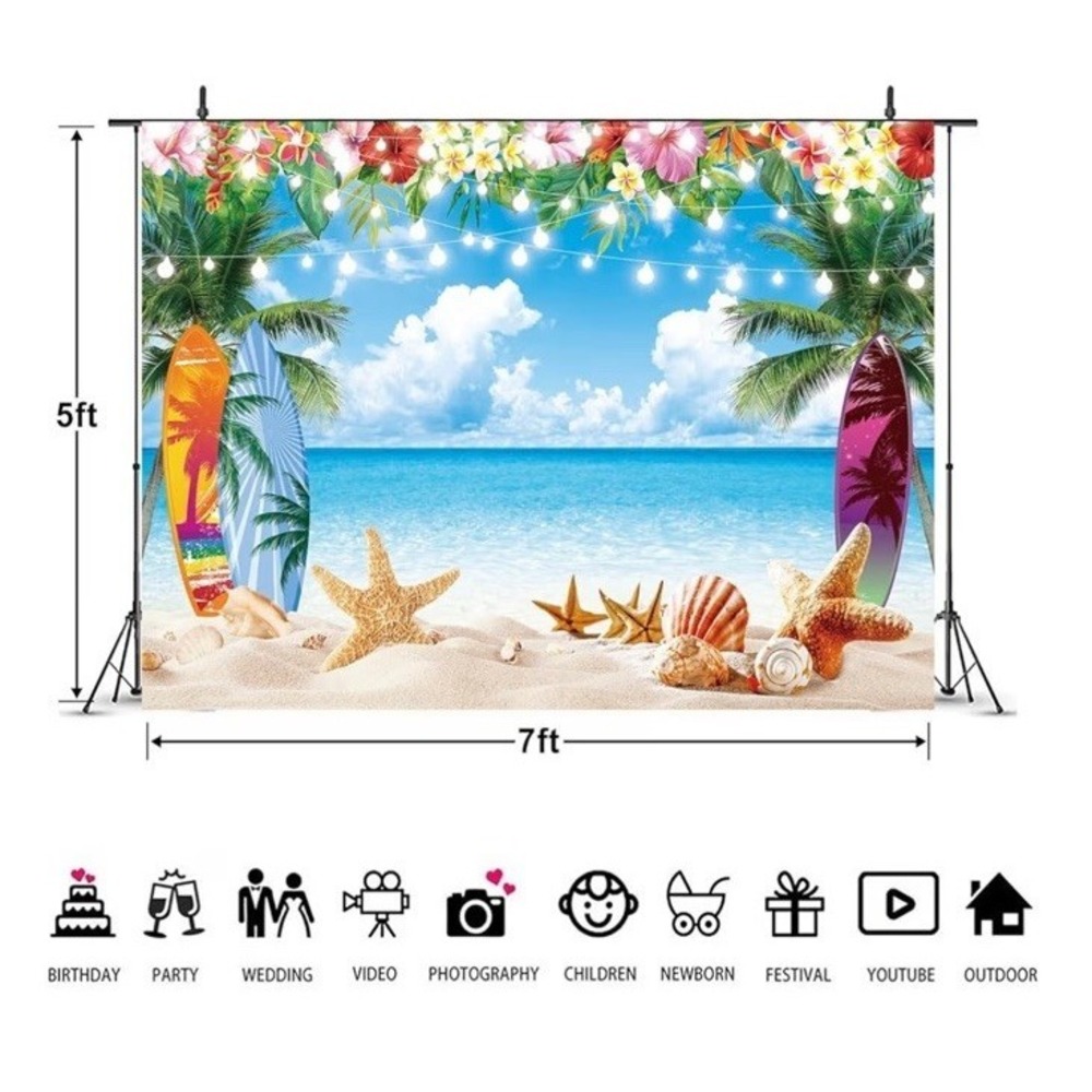 7X5Ft Summer Hawaiian Beach Backdrop for Photography Tropical Flower Luau Hawaii - Picture 2 of 4